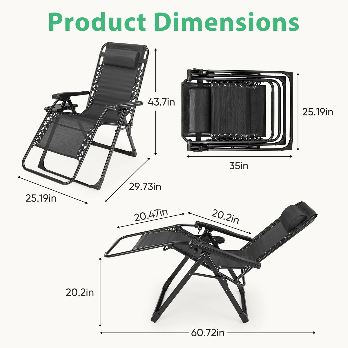 JHK Zero Gravity Recliner Folding Outdoor Patio Lounge Chair