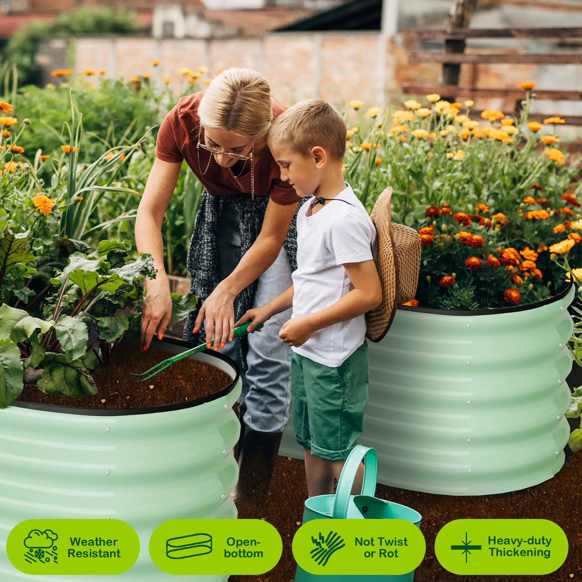 HiMISS Oval Galvanized Steel Raised Herb And Vegetable Garden Bed
