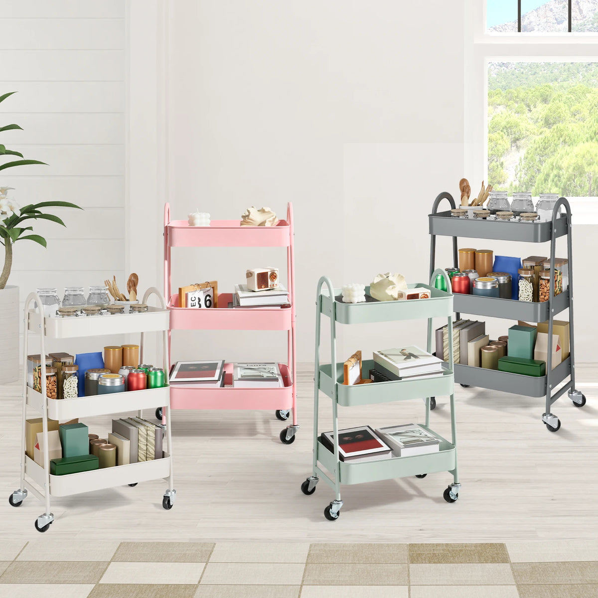 Jhk 3 Tier Rolling Storage Cart With Lockable Wheels