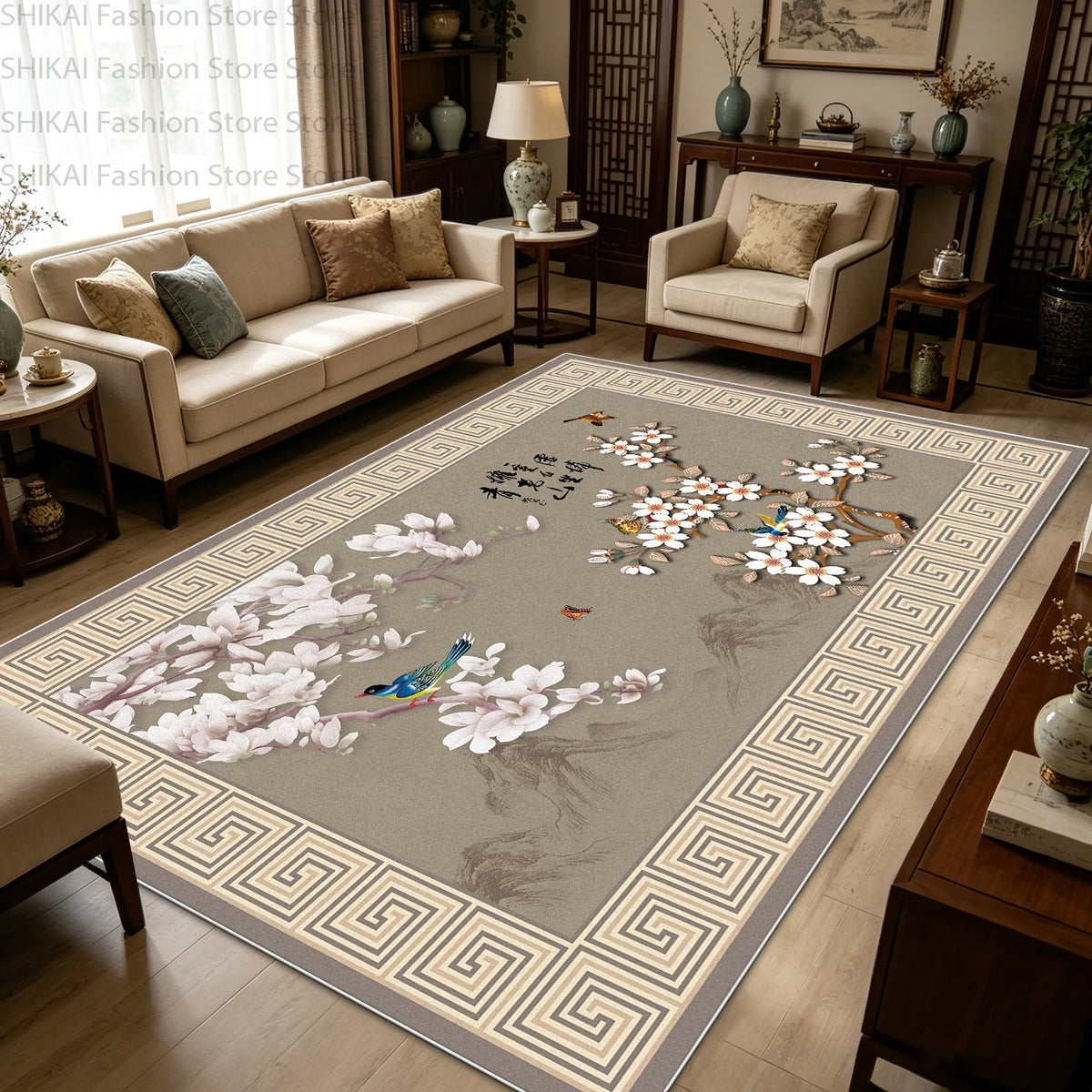 Lyahkae Chinese Ink Painting Soft Non Slip Indoor Floor Rug