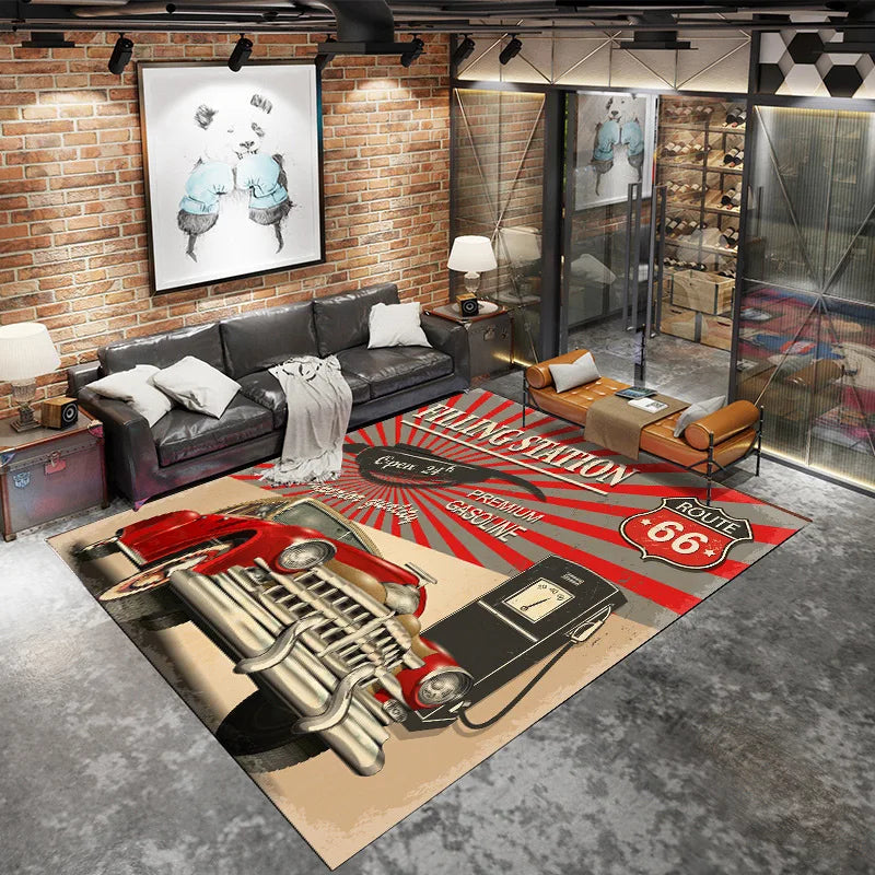 American Industrial Geometric Polyester Non Slip Home Lounge Rug