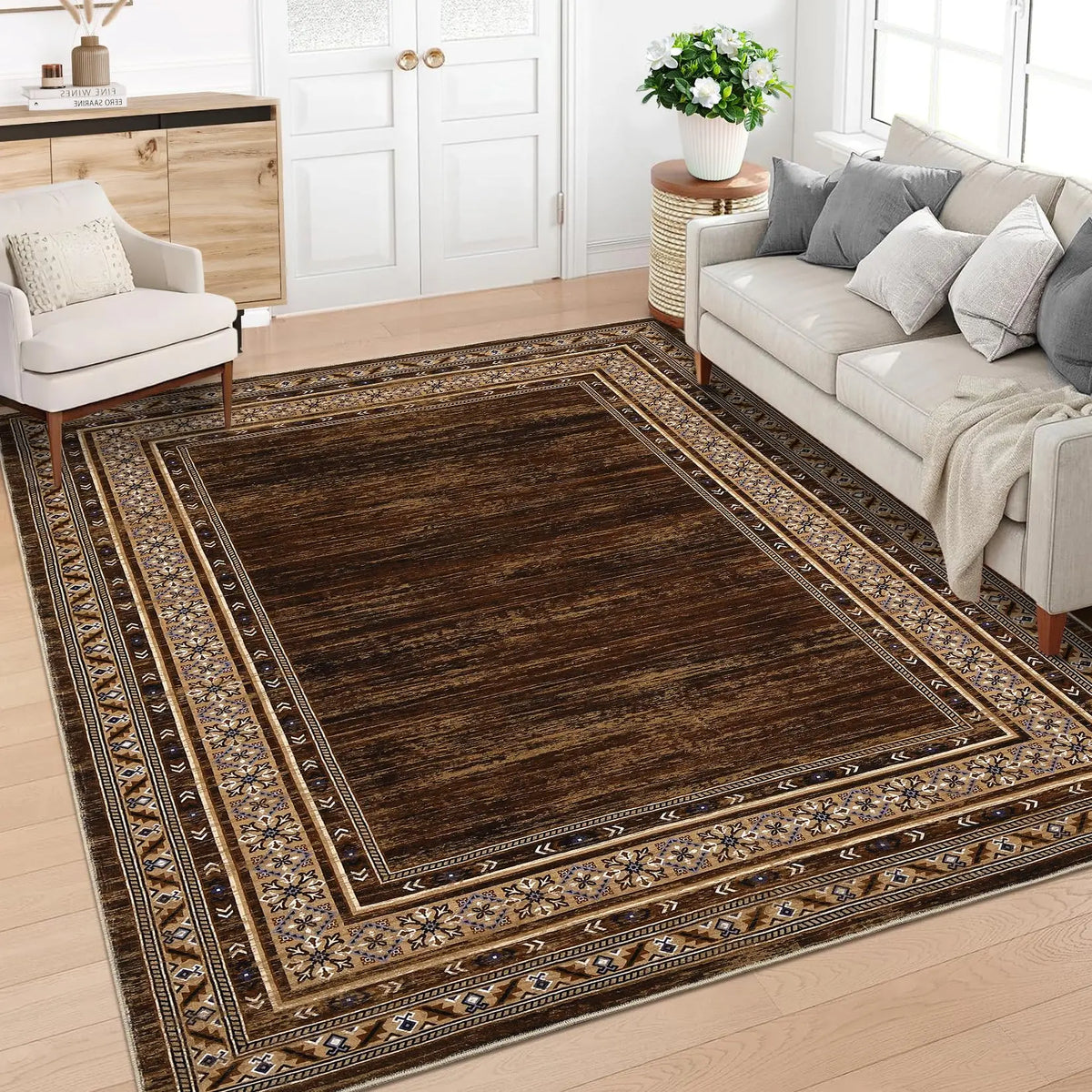Contemporary Washable Polyester Area Rug For Modern Living Space