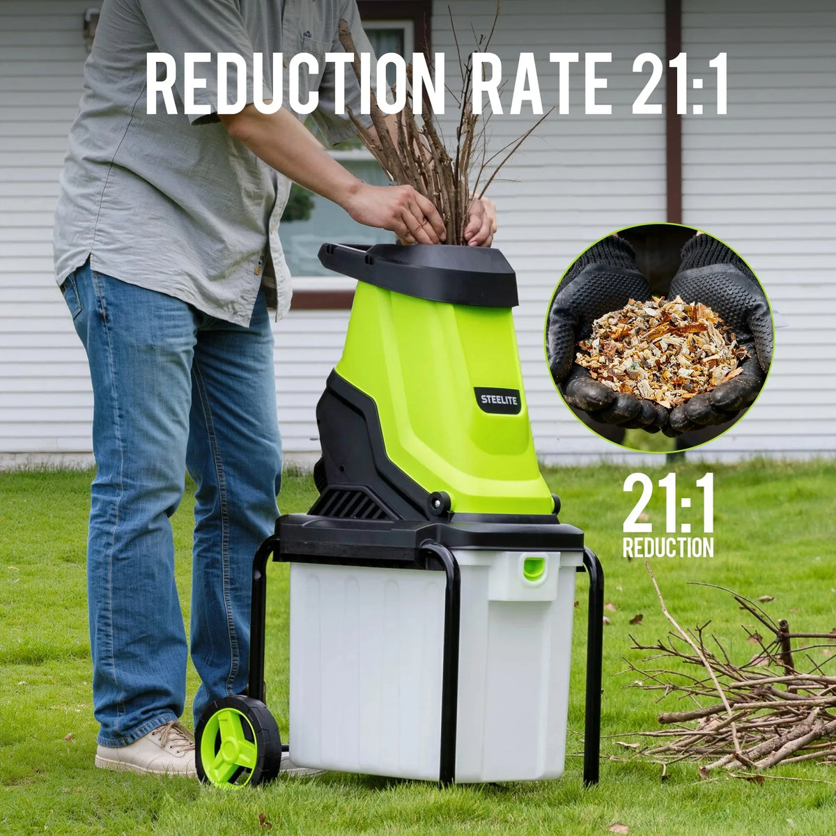 Deli Electric Wood Chipper Shredder With Leaf Mulcher