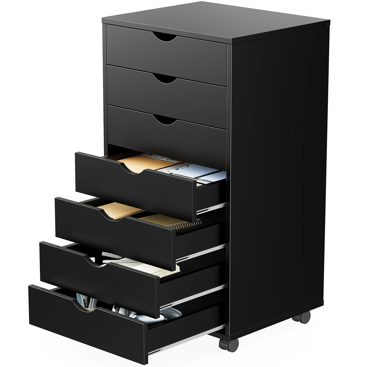JHK 7 Drawer Wooden Storage Cabinet With Wheels Organizer