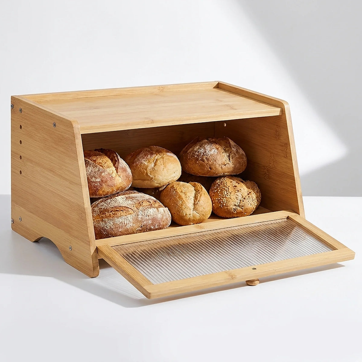 Single Tier Farmhouse Bamboo Bread Box for Kitchen Countertop