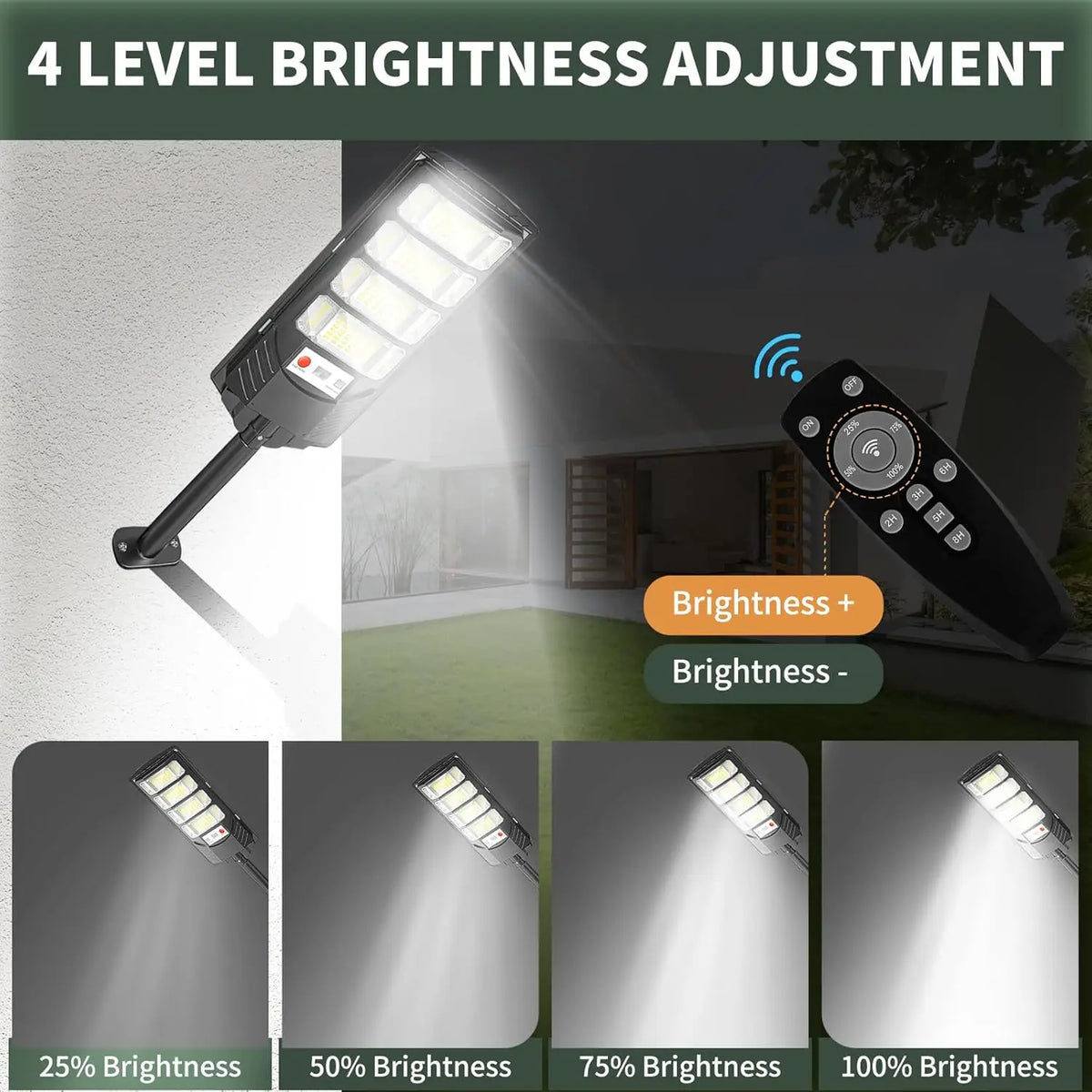 2Pack Solar Street Lights Outdoor Waterproof LED Automatic Remote Dimmable