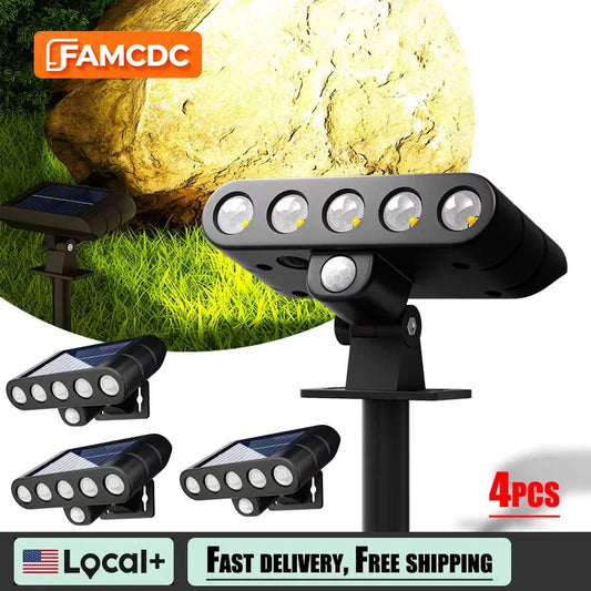 Famcdc 4 Pack Solar Outdoor Landscape Led Spotlights Lawn Garden
