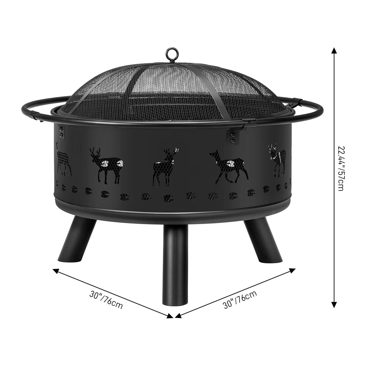 Outdoor Wood Burning Fire Pit With Hinged Spark Screen Lid