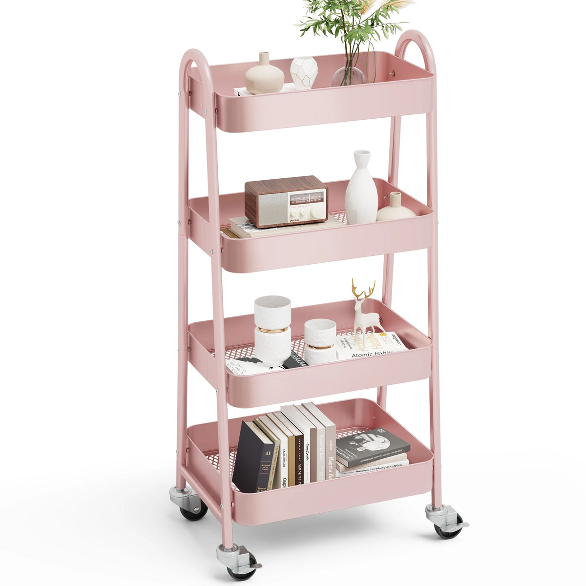 JHK Four Tier Metal Rolling Storage Cart With Lockable Wheels