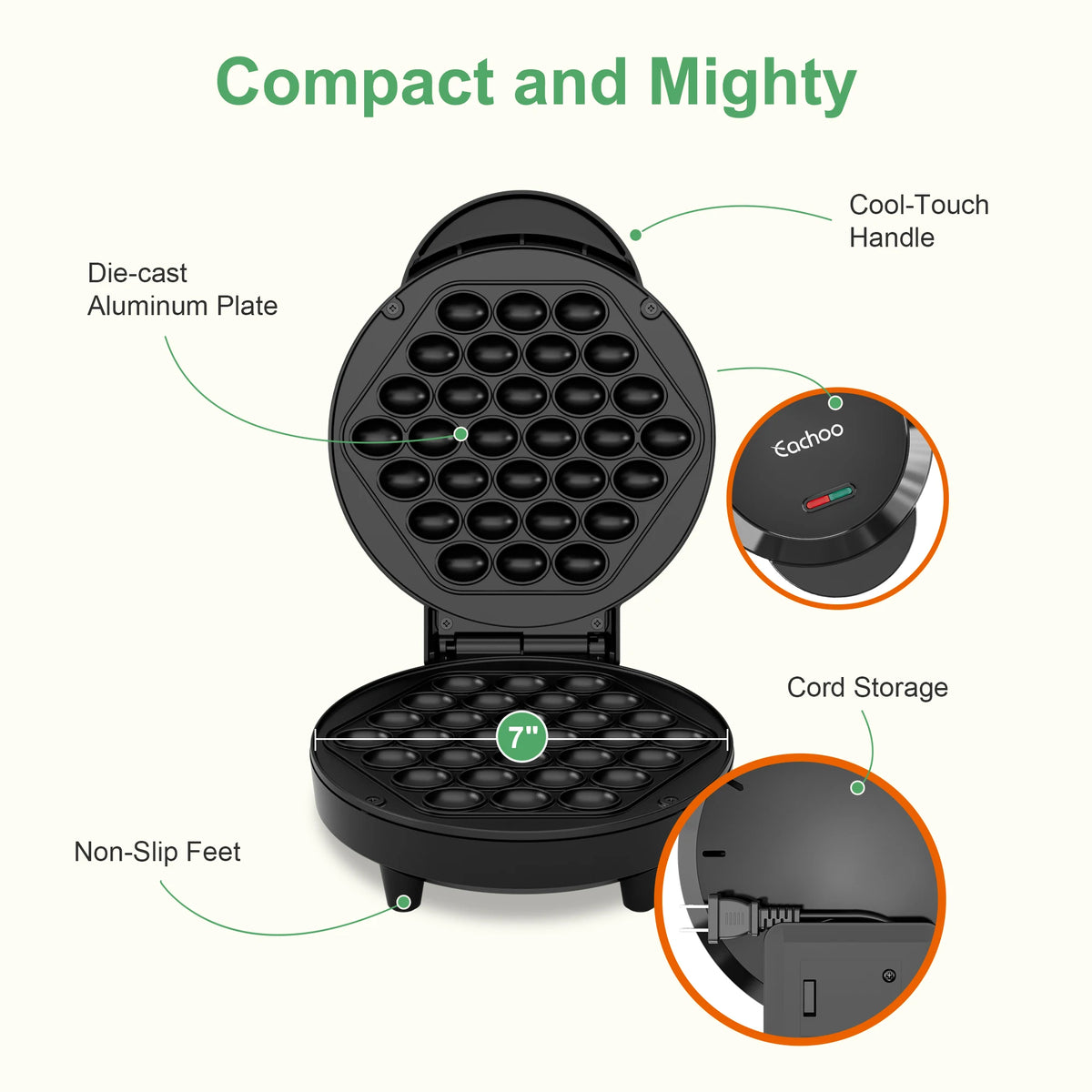 Cachoo Bubble Waffle Maker With Nonstick Plate And Fast Heating