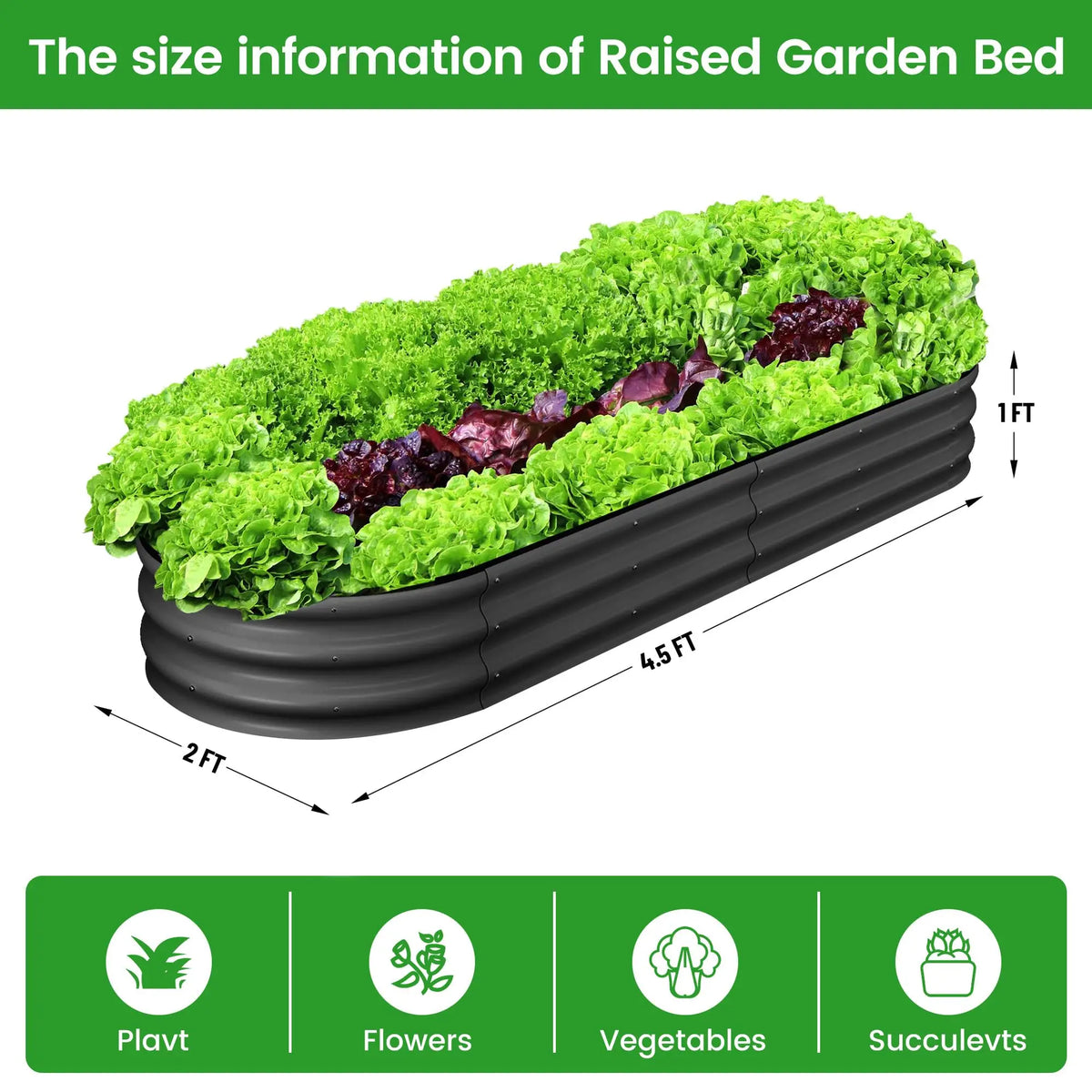 HiMISS Oval Galvanized Steel Raised Herb And Vegetable Garden Bed