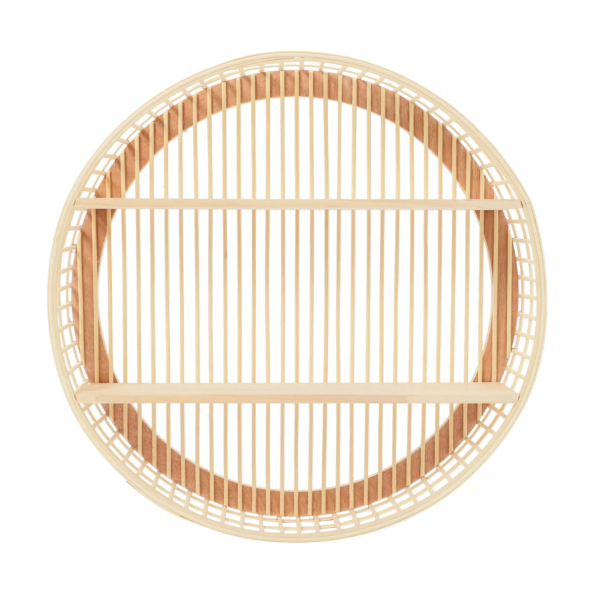 Round Two Tier Bamboo Wall Shelf For Home Display Storage