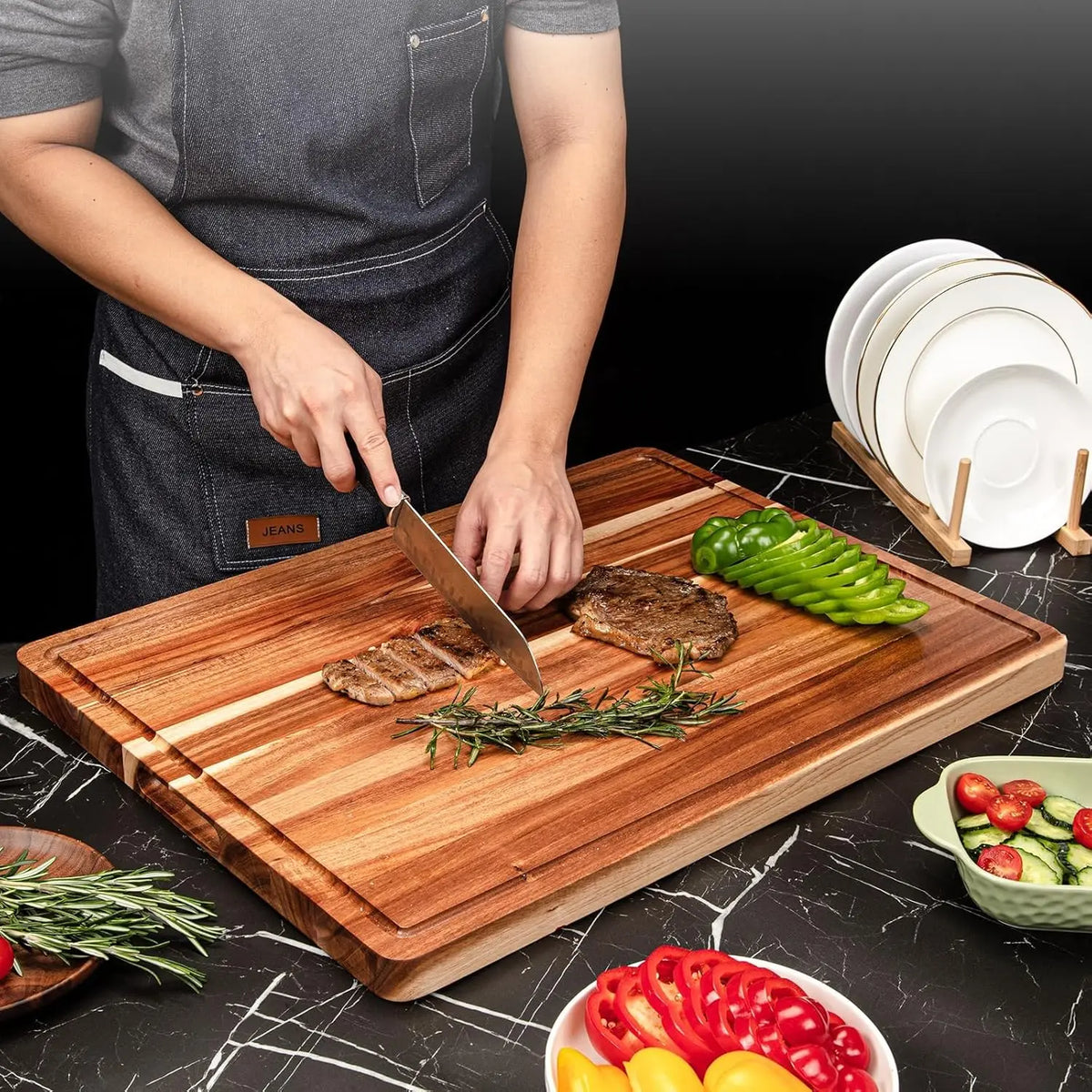 Twister Reversible Wood Cutting Board With Juice Groove And Handle