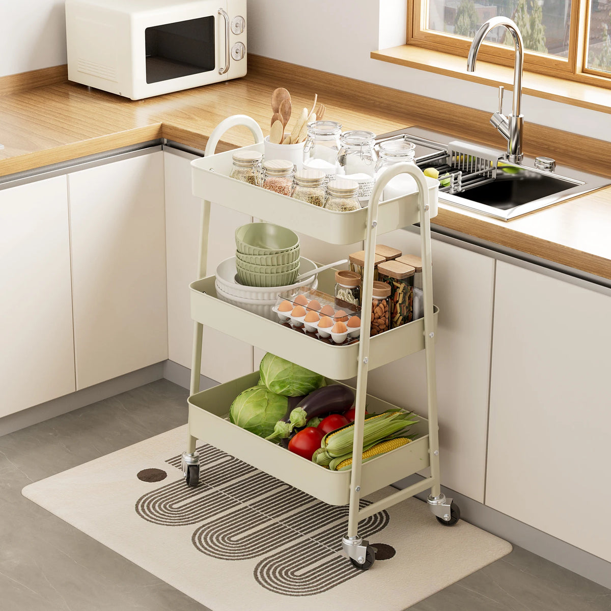 Jhk 3 Tier Rolling Storage Cart With Lockable Wheels