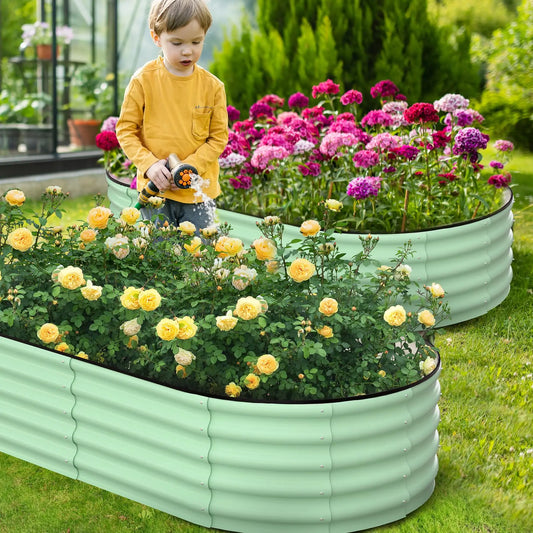 HiMISS Oval Galvanized Steel Raised Herb And Vegetable Garden Bed