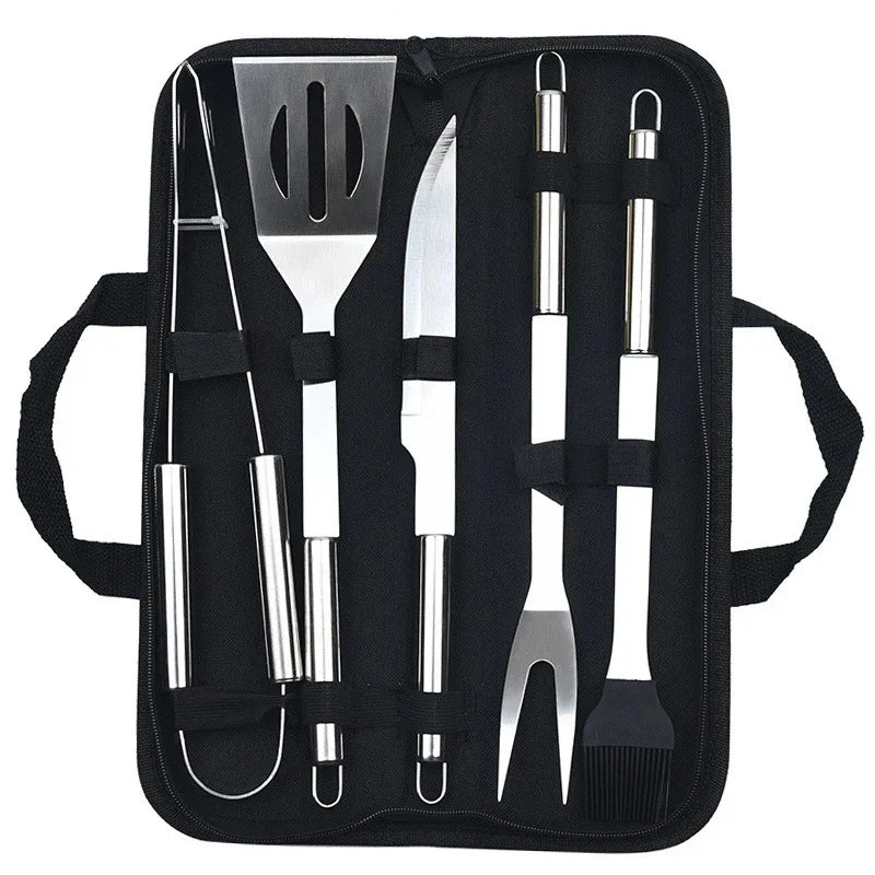 Stainless Steel Barbecue Grill Tool Set With Portable Cloth Bag