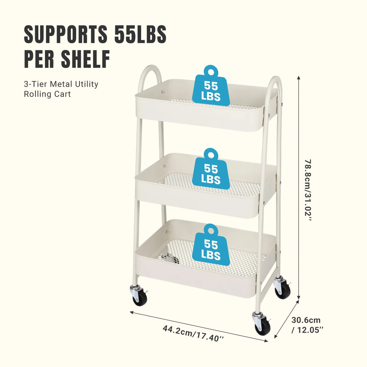 Jhk 3 Tier Rolling Storage Cart With Lockable Wheels