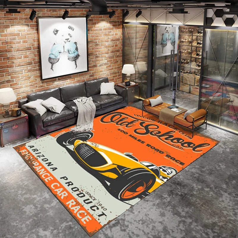 American Industrial Geometric Polyester Non Slip Home Lounge Rug