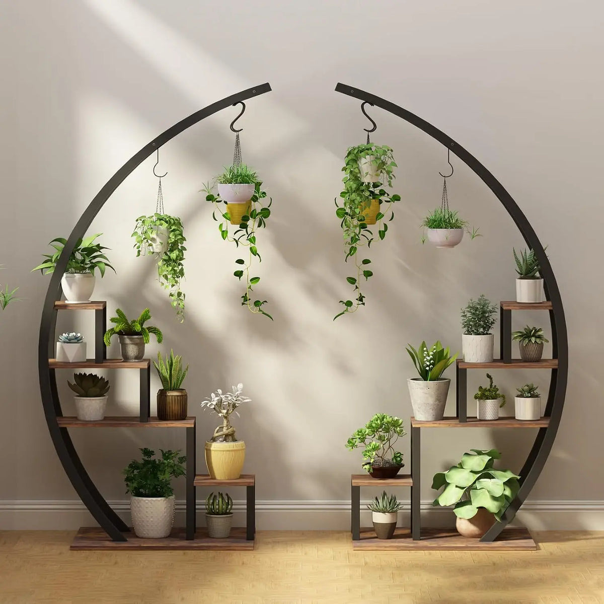 TWISTER.CK Metal Five Tier Plant Stand With Hanging Hooks