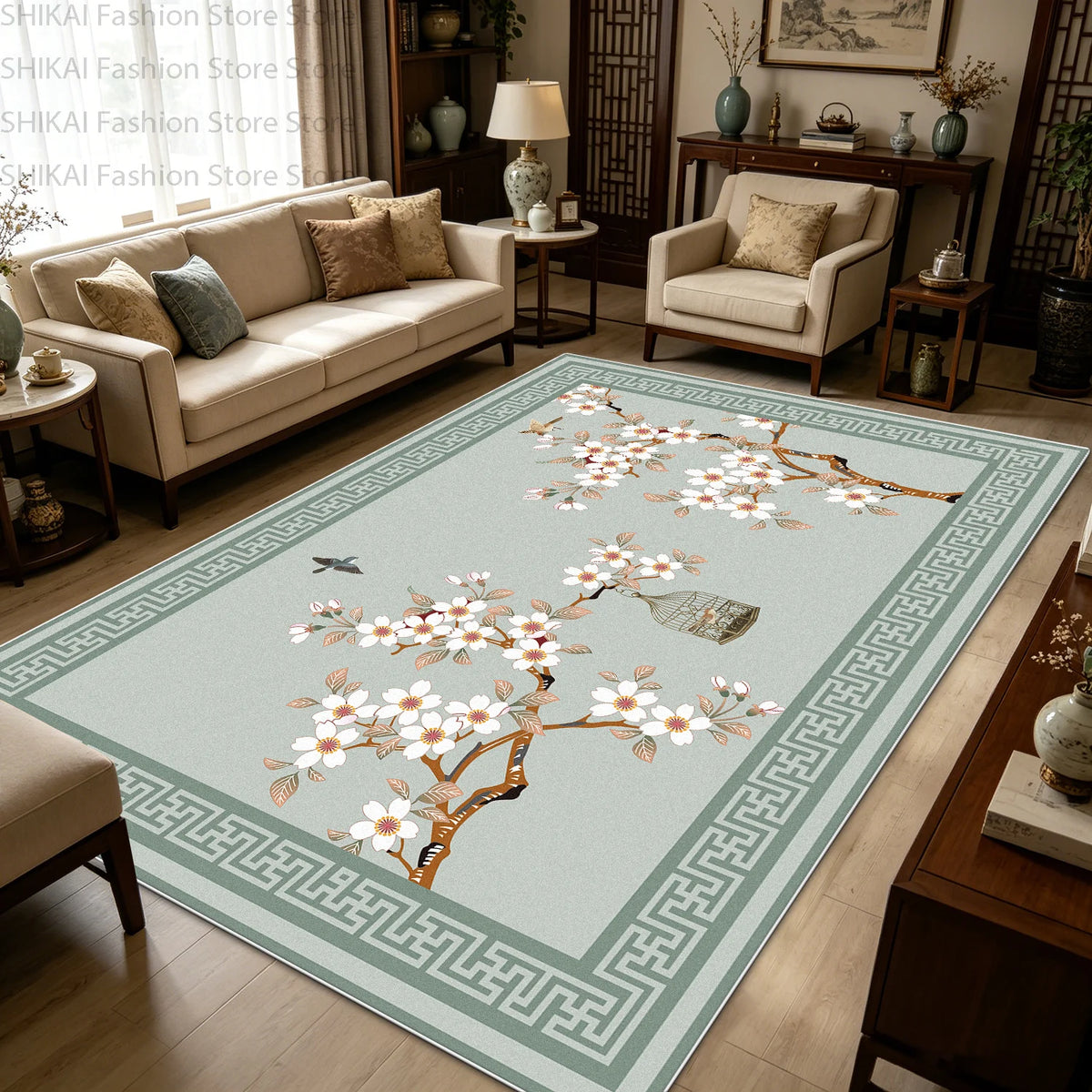 Lyahkae Chinese Ink Painting Soft Non Slip Indoor Floor Rug