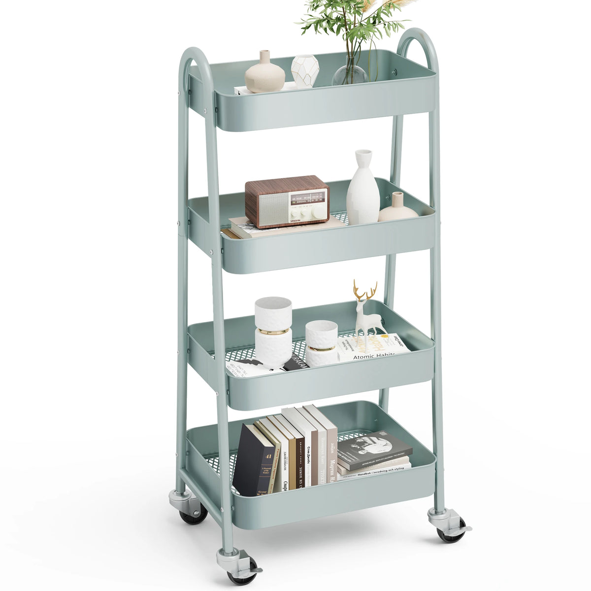 JHK 4-Tier Rolling Storage Cart with Lockable Wheels Shelf Unit