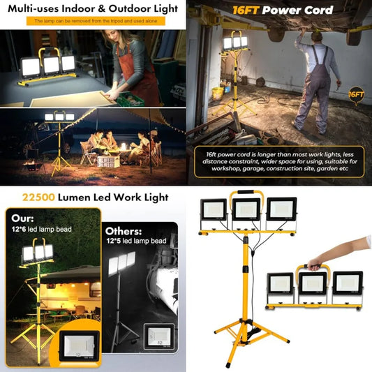 Three Head LED Work Light With Stand And Individual Switches
