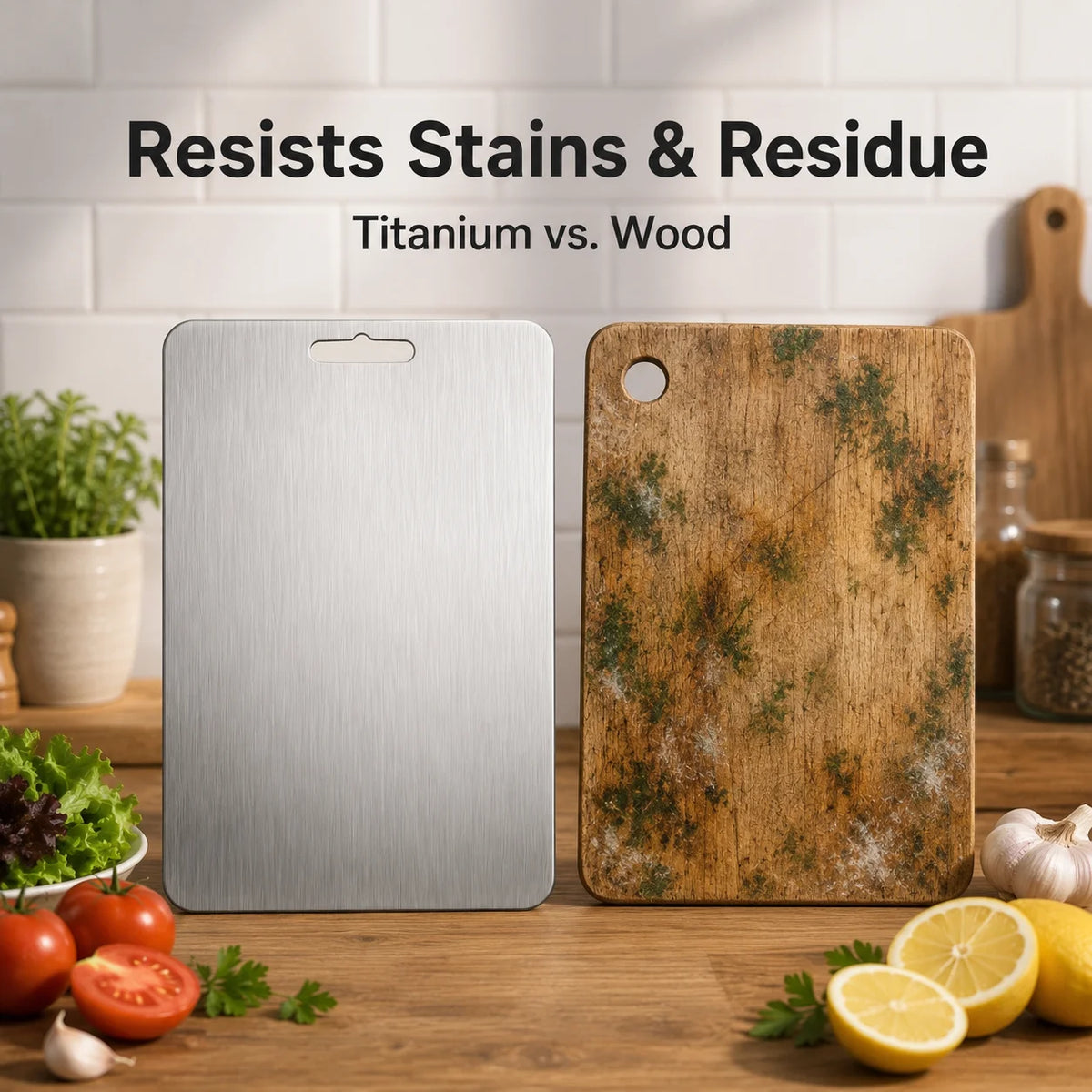 Titanium Reversible Kitchen Cutting Board Set With Hanging Hole