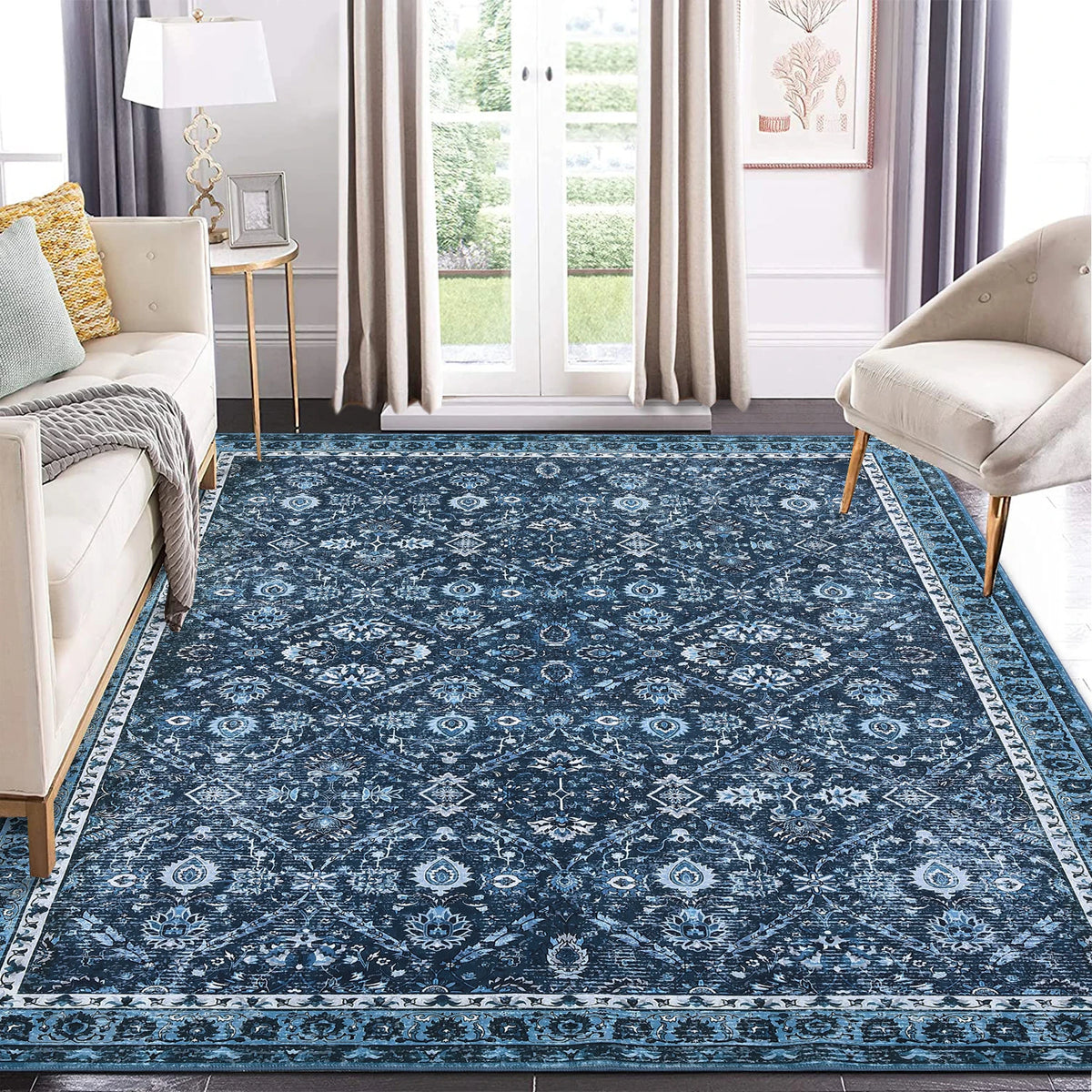 Moroccan Trellis Machine Washable Non Slip Area Rug For Living Room