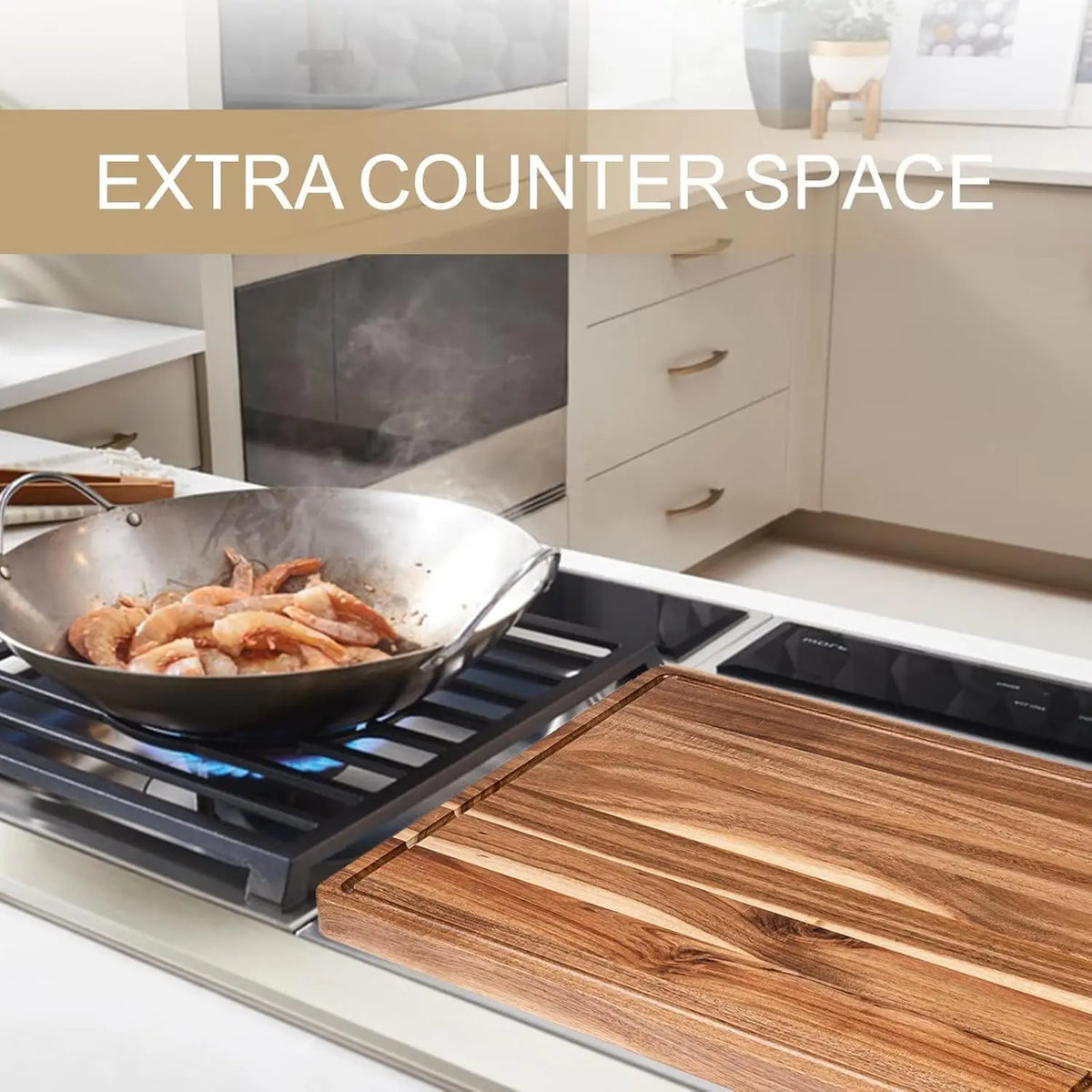 Twister Reversible Wood Cutting Board With Juice Groove And Handle