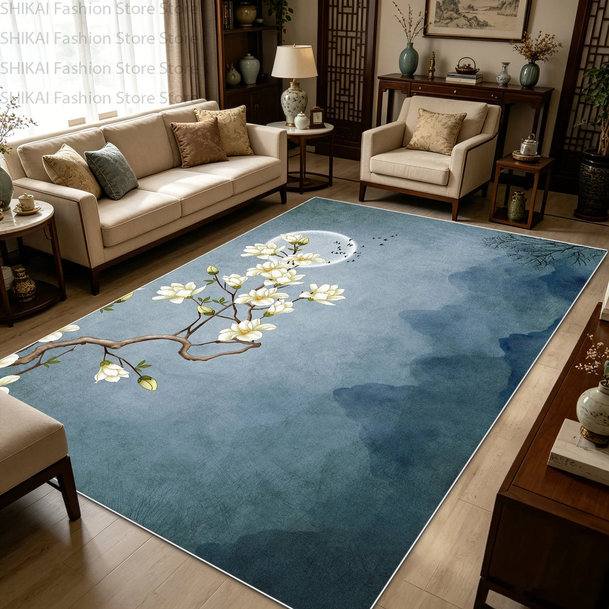 Lyahkae Chinese Ink Painting Soft Non Slip Indoor Floor Rug