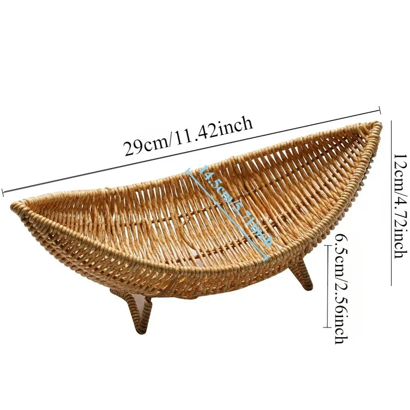 Hand Woven Imitation Rattan Fruit Basket Home Kitchen Storage
