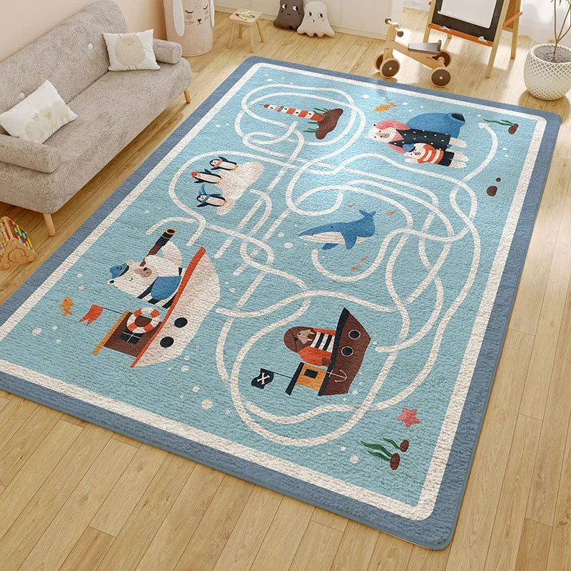 Washable Kids Room Carpet Modern Geometric Anti Slip Home Rug