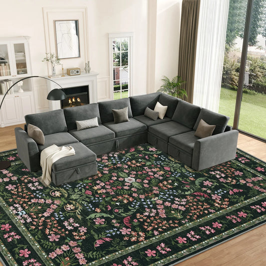 HiMISS Soft Vintage Floral Machine Washable Area Rug
