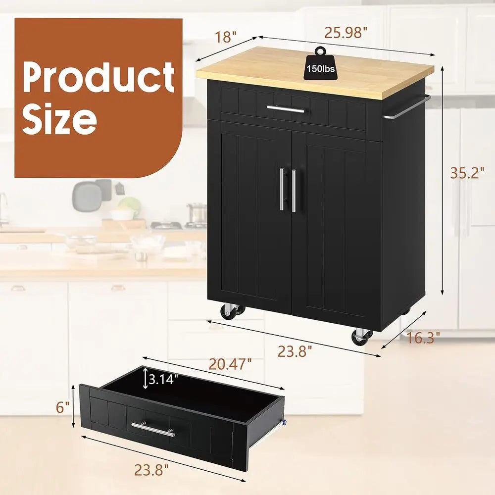 Rolling Kitchen Island Cart With Storage Cabinet And Towel Rack