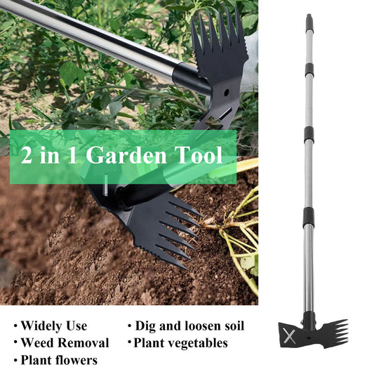 Manual Weed Puller Tool With Long Handle Garden Rake