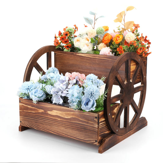 Rustic Wooden Wheelbarrow Planter Decorative Garden Cart