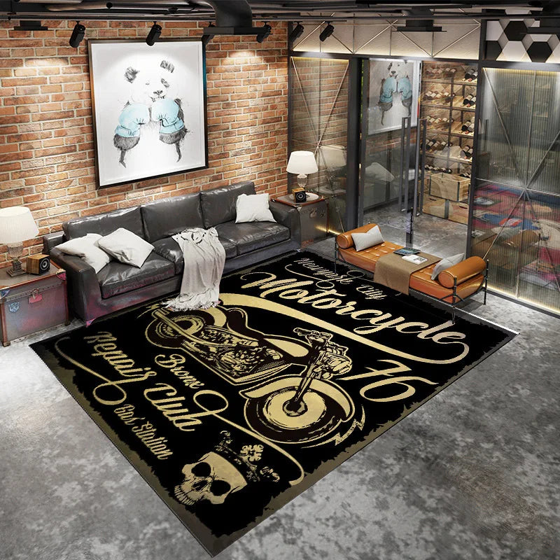 American Industrial Geometric Polyester Non Slip Home Lounge Rug