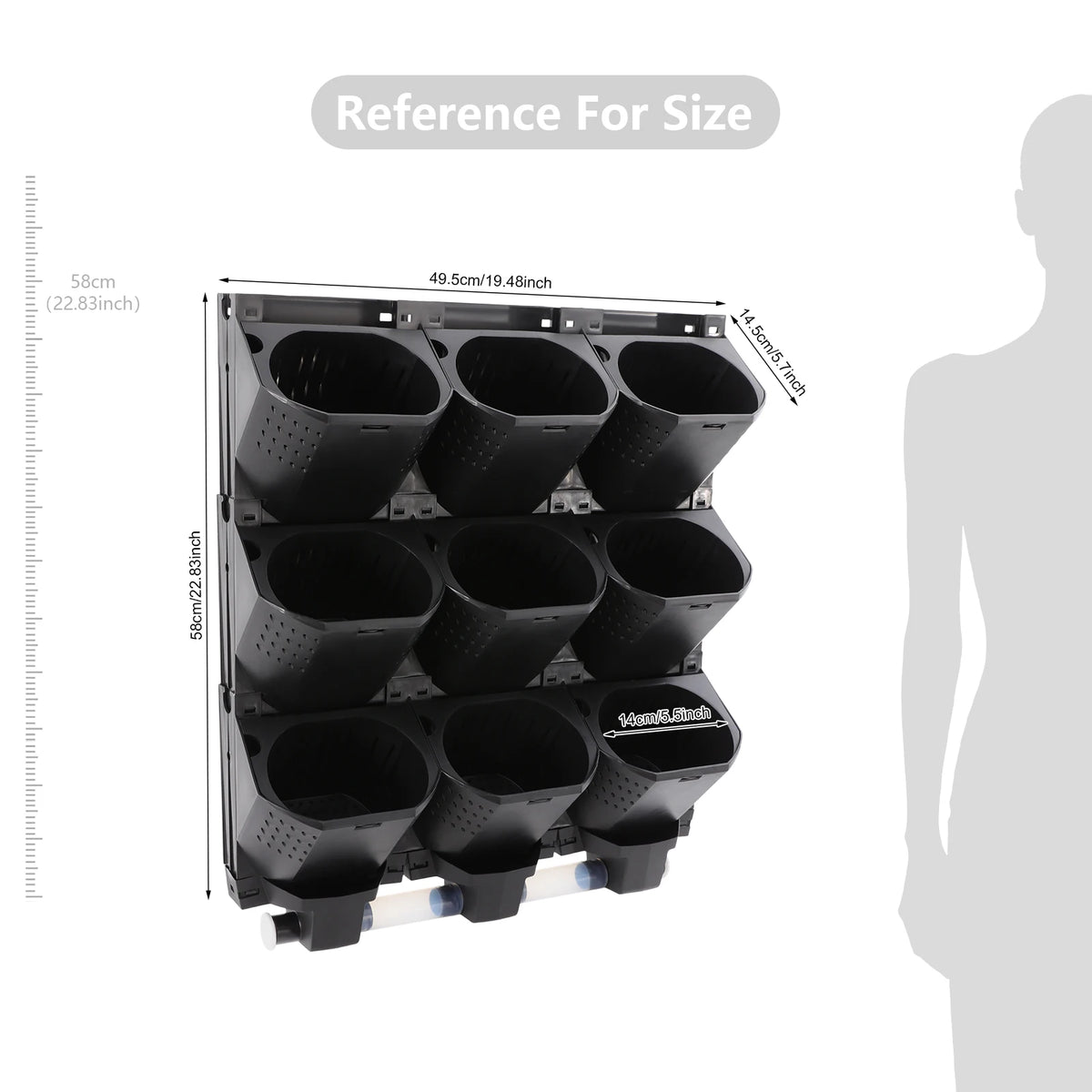 Modular Vertical Wall Planter With Nine Pots And Drainage Trays