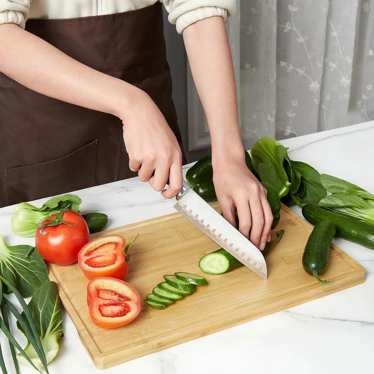 Natural Bamboo Cutting Boards Set With Juice Grooves And Stand
