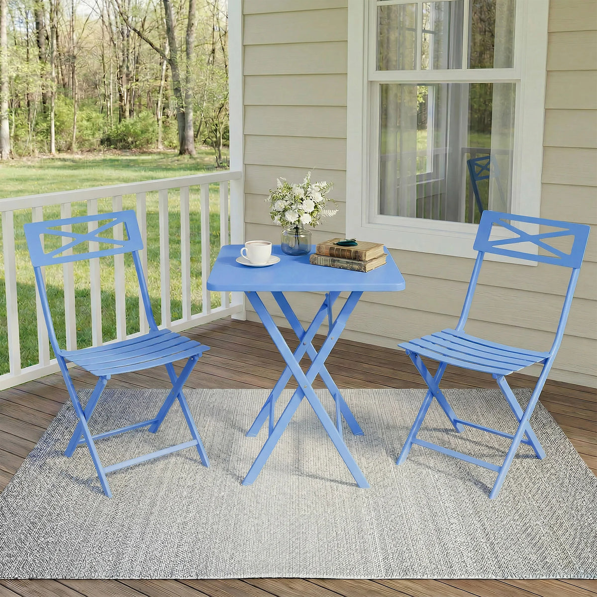 GarveeLife Folding Patio Bistro Set With Table And Two Chairs