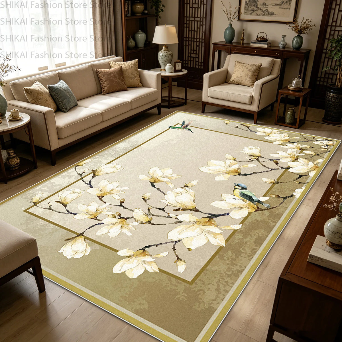 Lyahkae Chinese Ink Painting Soft Non Slip Indoor Floor Rug