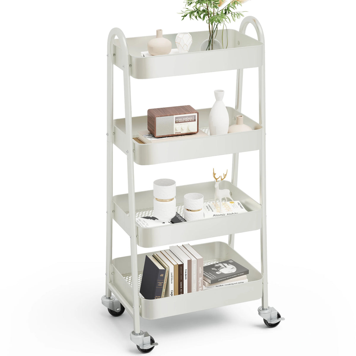 JHK Four Tier Metal Rolling Storage Cart With Lockable Wheels