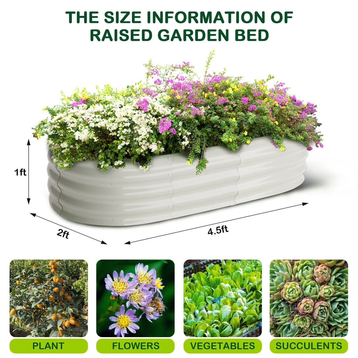 HiMISS Oval Galvanized Steel Raised Herb And Vegetable Garden Bed