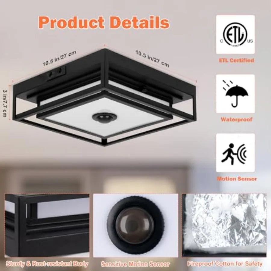 LED Motion Sensor Outdoor Flush Mount Ceiling Light Fixture
