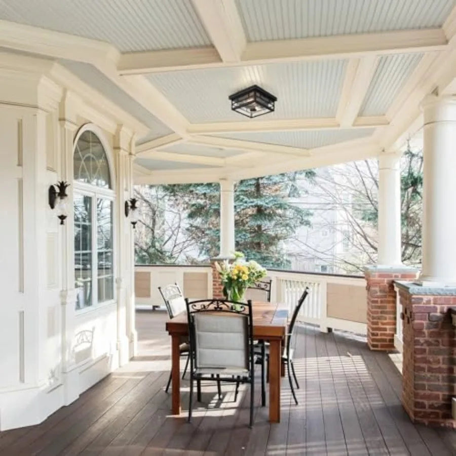 Outdoor Motion Sensor Flush Mount Ceiling Light With Clear Glass