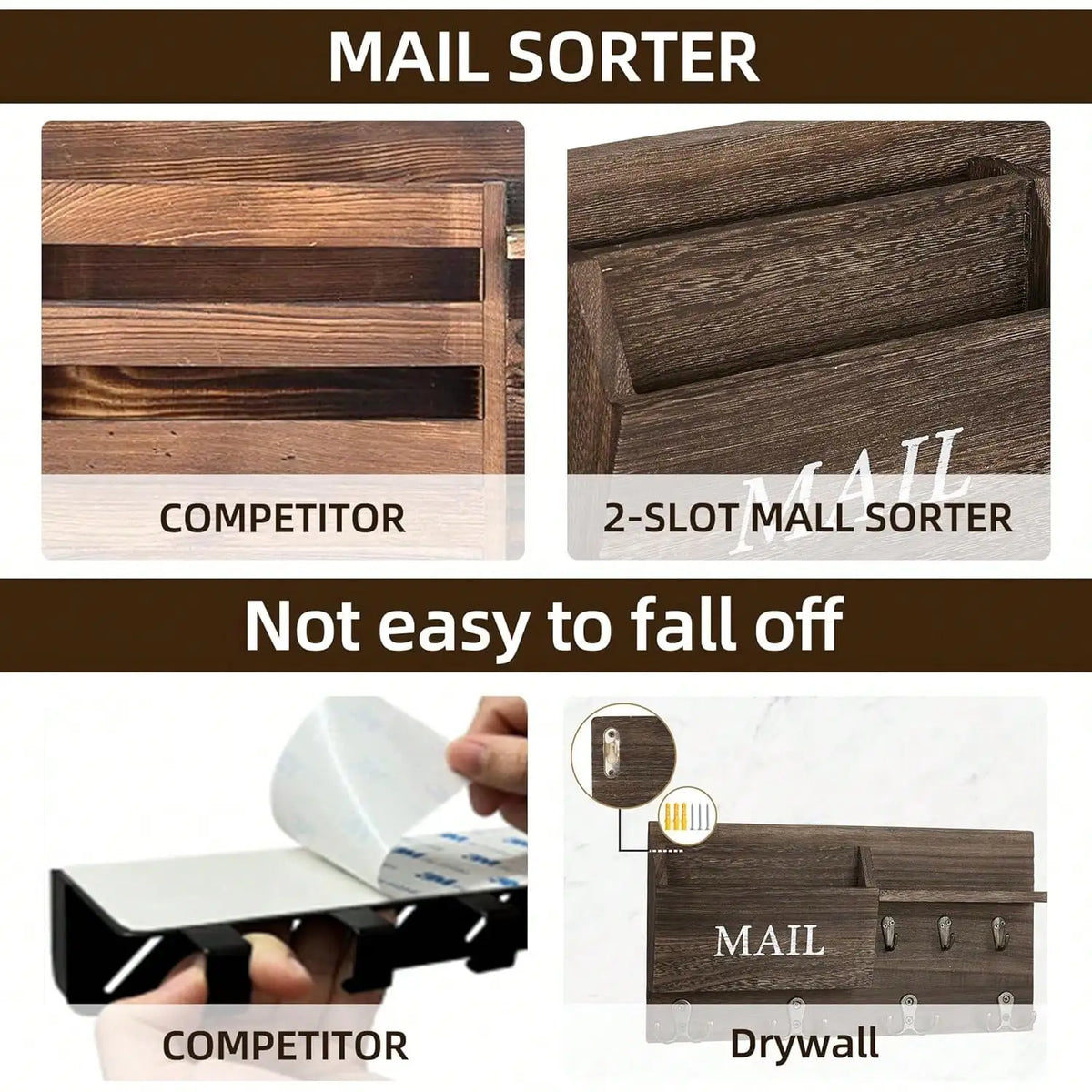 Wooden Wall Mount Key Holder With Storage Shelf And Hooks