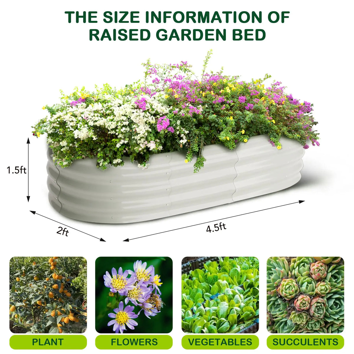 HiMISS Oval Galvanized Steel Raised Herb And Vegetable Garden Bed