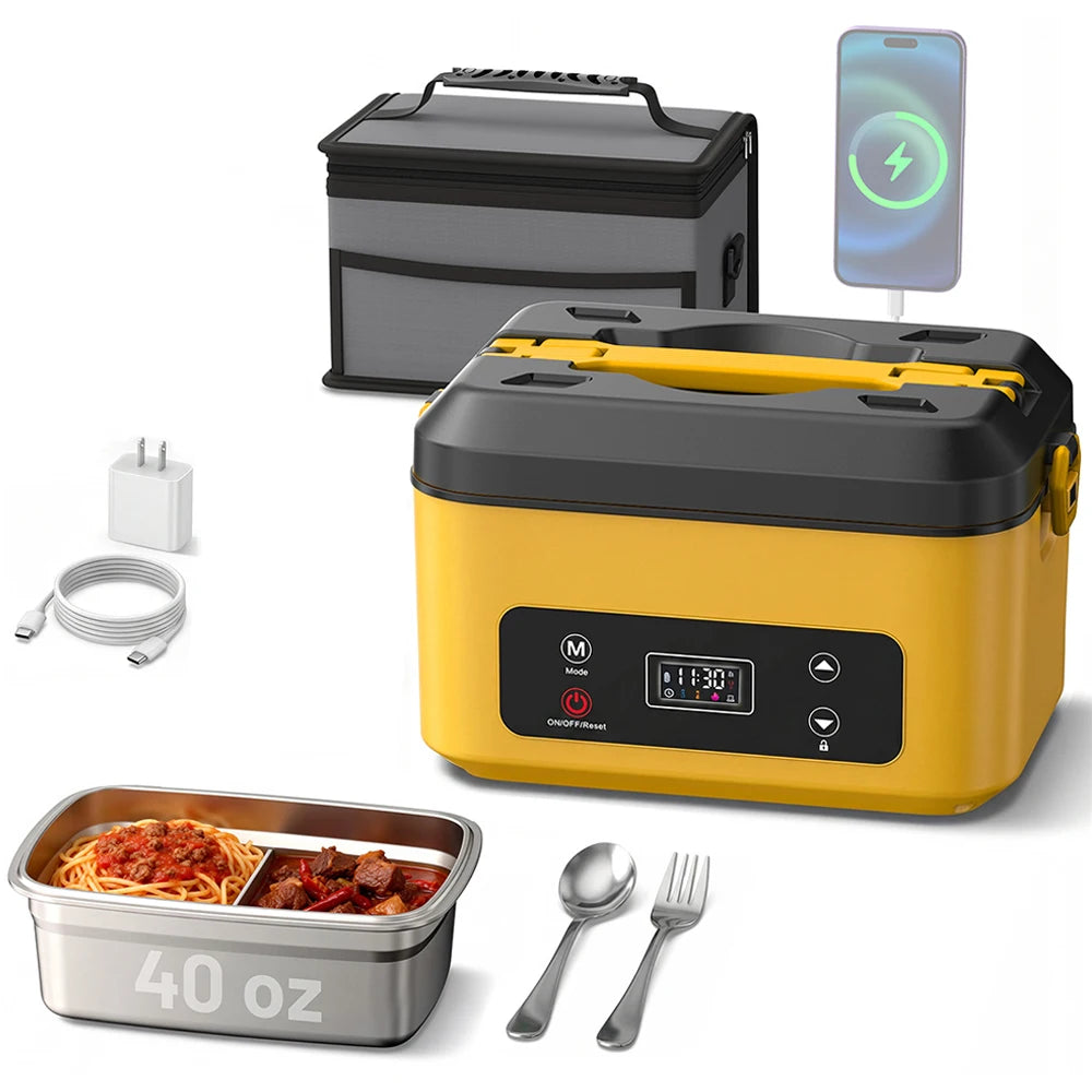 Portable Heated Lunch Box Cordless Food Warmer With Power Bank