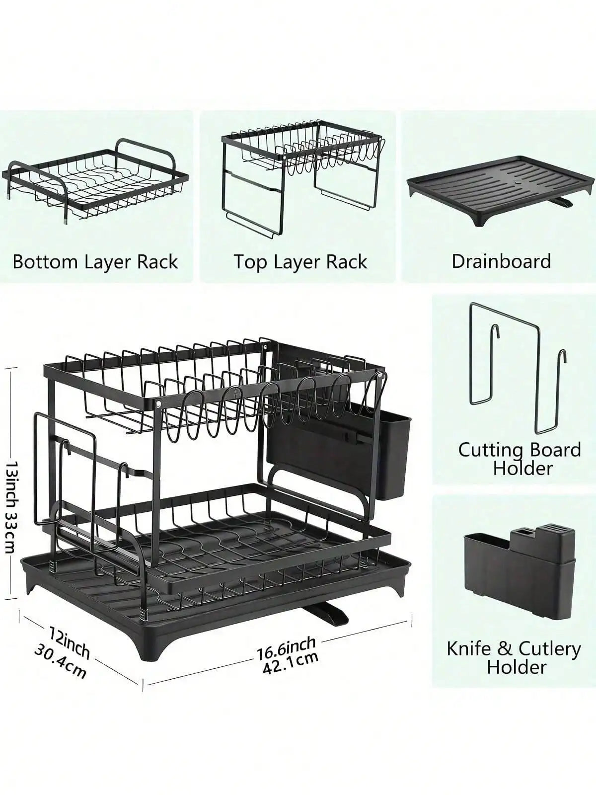 Stainless Steel Dish Drying Rack With Drainboard And Utensil Organizer