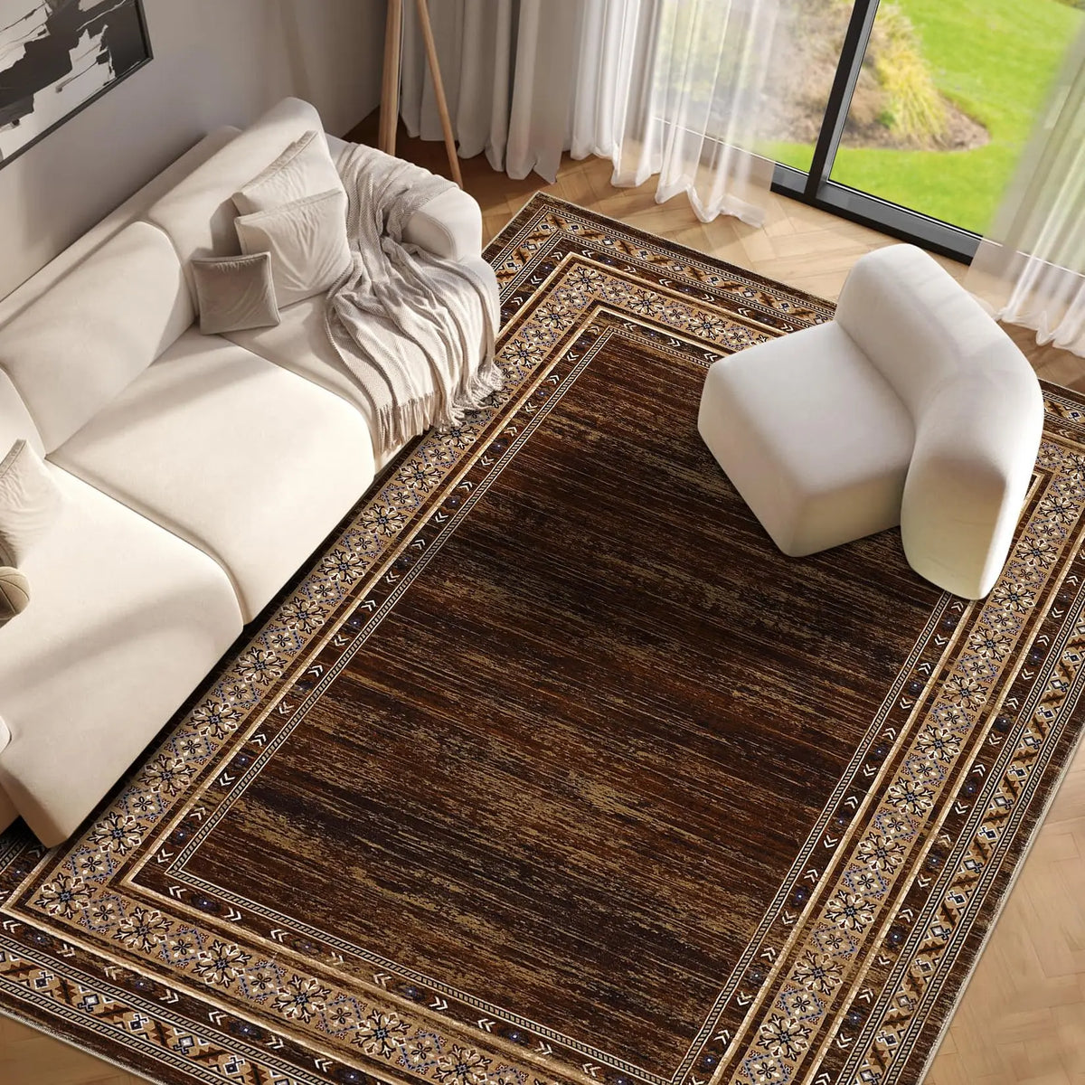 Contemporary Washable Polyester Area Rug For Modern Living Space